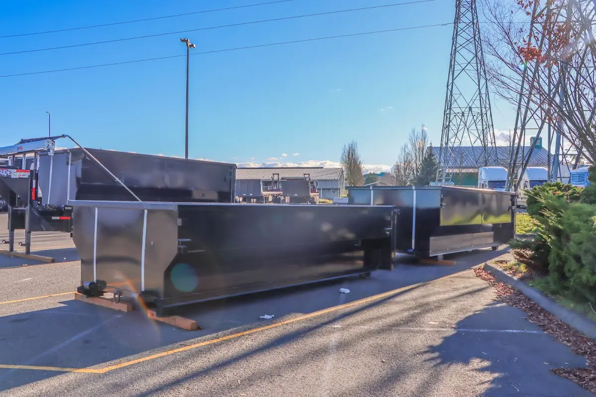 Roll-off dumpster ready for waste disposal at job site for Yard Waste Dumpster Rental in Poolesville